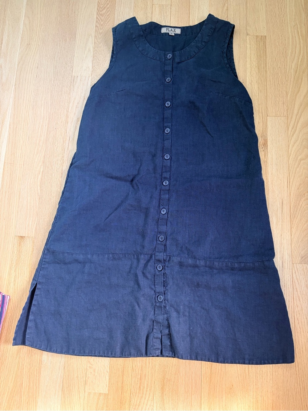 FLAX 100% Linen Navy Button Front Sleeveless Dress Size Small